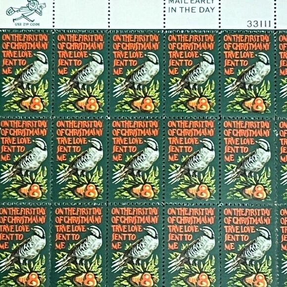 MNH 1971 Scott #1445 Partridge in a Pear Tree 8 Cent Stamp Sheet of 50 Stamps - Picture 1 of 3